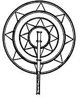 <I>Fan with Mu's symbol, eight pointed sun<BR>
Gilbert Islands</I>