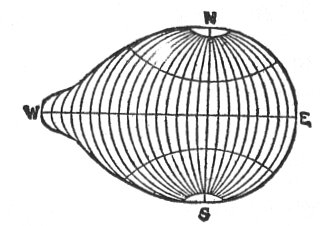 FIGURE 89. <i>The pear-shaped Earth of Columbus</i>.<br> (From <i>Paradise Found</i>; William Fairfield Warren, 1885.)