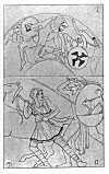 I.--COMBAT OF HERCULES AND AMAZONS.<BR>
KYLIX. BRITISH MUSEUM.<BR>
II.-ACHILLES SLAYING PENTHESILEIA.<BR>
AMPHERA (WINE JAR), BRITISH MUSEUM.